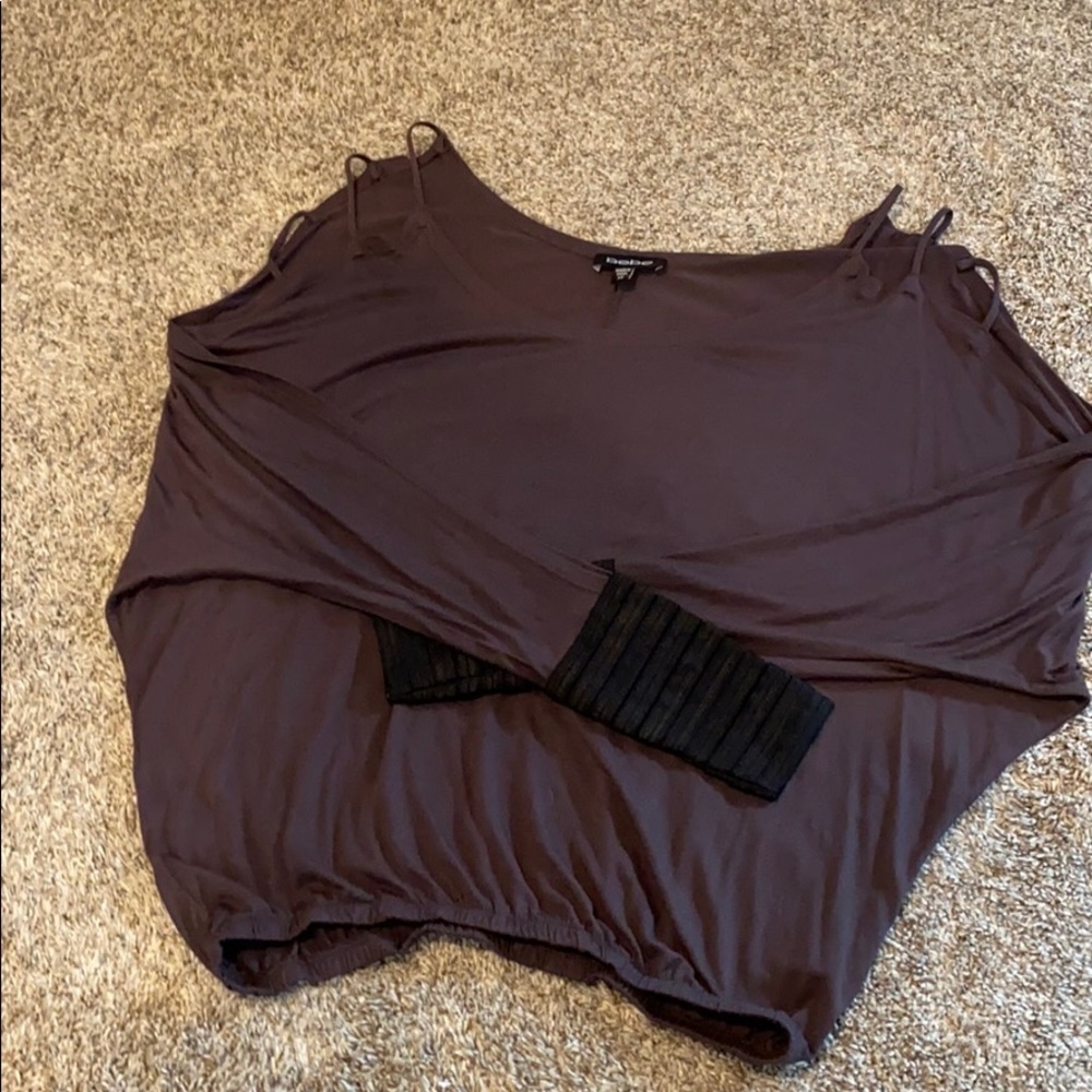 bebe Plum Cold-Shoulder Long Sleeve Top